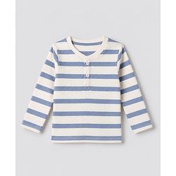 Bonfino Cotton Knit Full Sleeves Regular Round Neck Henley T-Shirts With Solid And Stripes Print Pack Of 3 - Blue & Beige