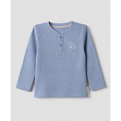 Bonfino Cotton Knit Full Sleeves Regular Round Neck Henley T-Shirts With Solid And Stripes Print Pack Of 3 - Blue & Beige