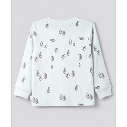 Bonfino Cotton Elastane Knit Drop Needle Structure Fabric Full Sleeves Co-Ords T-Shirt & Pyjama Night Suit with Penguin Print Pack of 3 - Sky Blue Blue & Pink