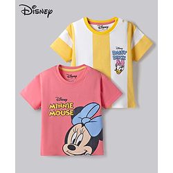 Bonfino Disney Cotton T-Shirts with Half Sleeves and Minnie Mouse and Daisy Duck Print Pack of 2 - Pink & Yellow