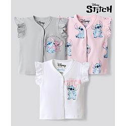 Bonfino Disney Interlock Knit Half Sleeves Jhablas with Stitch & Angel Graphics Pack of 3 - White Pink & Grey