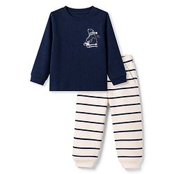 Bonfino Cotton Elastane Knit Drop Needle Structure Fabric & Yarn Dyed Full Sleeves T-Shirts & Striped Pyjama Night Suit with Polar Bear Print - Navy Blue