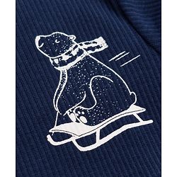 Bonfino Cotton Elastane Knit Drop Needle Structure Fabric & Yarn Dyed Full Sleeves T-Shirts & Striped Pyjama Night Suit with Polar Bear Print - Navy Blue