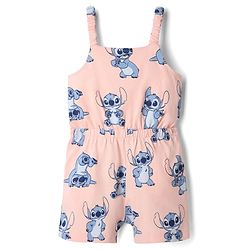 Bonfino Disney 100% Cotton Single Jersey Knit Sleeveless Jumpsuit With Stitch Graphic - Pink