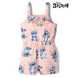Bonfino Disney 100% Cotton Single Jersey Knit Sleeveless Jumpsuit With Stitch Graphic - Pink