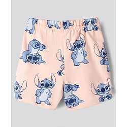 Bonfino Disney Single Jersey Knit Half Sleeves T-Shirt & Shorts Night Suit with Stitch Graphic - White