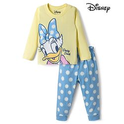 Bonfino Disney Single Jersey Knit Full Sleeves T-Shirt & Pyjama Night Suit with Daisy Duck Graphics - Yellow
