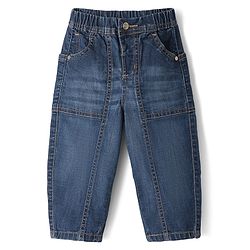 Bonfino Cotton Mixes Woven Full Length Washed Jeans with Panelled Balloon Fit - Blue