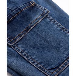 Bonfino Woven Full Length Solid Color Jeans with  Cargo Pockets - Navy Blue