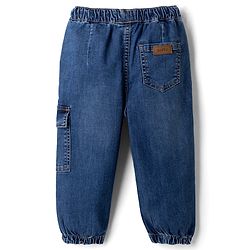 Bonfino Woven Full Length Solid Color Jeans with  Cargo Pockets - Navy Blue