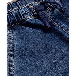 Bonfino Woven Full Length Solid Color Jeans with  Cargo Pockets - Navy Blue