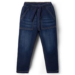 Bonfino Woven Full Length Solid Color Jeans - Navy Blue