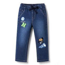 Bonfino Cotton Mix Woven Pull on Jeans With Smile Club Embroidery - Blue
