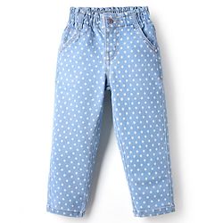 Bonfino Denim Full Length Jeans with Polka Dots Print - Blue
