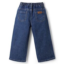 Bonfino Cotton Mixes Woven Denim Wide Leg Full Length Jeans with Flowers Embroidery - Navy Blue
