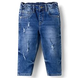 Bonfino Woven Full Length Distressed Washed Baggy Jeans - Blue