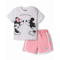 Bonfino Disney Single Jersey Knit Half Sleeves T-Shirt & Shorts Nightsuit with Micky & Minnie Mouse - Grey