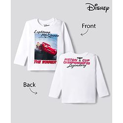 Bonfino Disney Cotton Knit Full Sleeves T-Shirt With Lightning McQueen Graphic - White