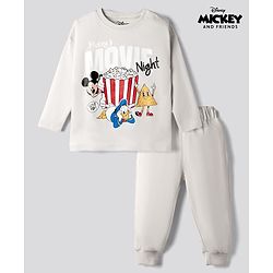 Bonfino Disney Interlock Knit Full Sleeves T-shirt & Pyjama Night Suit With Mickey Mouse Graphic - Grey
