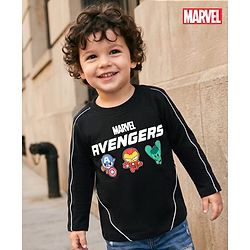 Bonfino Marvel Interlock Knit T-Shirt with Full Sleeves and Avengers Print - Black