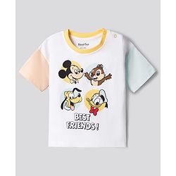 Bonfino Disney Single Jersey Knit Half Sleeves T-Shirt & Shorts Night Suit with Mickey & Friends Graphics - White