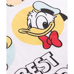 Bonfino Disney Single Jersey Knit Half Sleeves T-Shirt & Shorts Night Suit with Mickey & Friends Graphics - White
