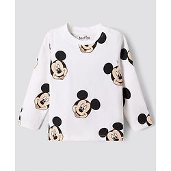 Bonfino Disney Single Jersey Knit Full Sleeves Co-Ords T-Shirt & Pyjama Night Suit with Mickey Mouse Print Pack of 2 - White & Grey