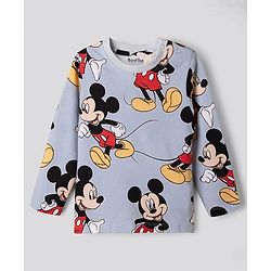 Bonfino Disney Single Jersey Knit Full Sleeves Co-Ords T-Shirt & Pyjama Night Suit with Mickey Mouse Print Pack of 2 - White & Grey