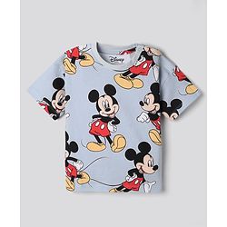 Bonfino Disney Cotton T-Shirts with Half Sleeves and Mickey Mouse Print in White/Blue Pack of 2 for 9-12 Months