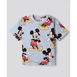 Bonfino Disney Cotton T-Shirts with Half Sleeves and Mickey Mouse Print in White/Blue Pack of 2 for 9-12 Months