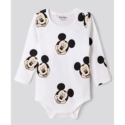 Bonfino Disney Interlock Knit Full Sleeves Striped Onesies With Mickey Mouse Graphic Pack of 3 - White, Blue & Red