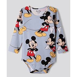 Bonfino Disney Interlock Knit Full Sleeves Striped Onesies With Mickey Mouse Graphic Pack of 3 - White, Blue & Red