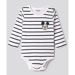 Bonfino Disney Interlock Knit Full Sleeves Striped Onesies With Mickey Mouse Graphic Pack of 3 - White, Blue & Red