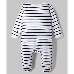 Bonfino Disney 100% Cotton Interlock Knit Full Sleeves Striped Sleep Suits with Mickey Mouse Graphic Print Pack of 3 - White, Light Blue