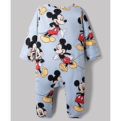 Bonfino Disney 100% Cotton Interlock Knit Full Sleeves Striped Sleep Suits with Mickey Mouse Graphic Print Pack of 3 - White, Light Blue