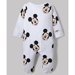 Bonfino Disney 100% Cotton Interlock Knit Full Sleeves Striped Sleep Suits with Mickey Mouse Graphic Print Pack of 3 - White, Light Blue