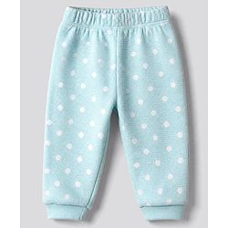 Bonfino 100% Cotton Waffle Knit Full Sleeves T-Shirt & Pajama Night Suit with Polka Dots Print & Cherry Embroidery - Light Blue