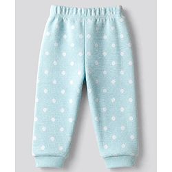 Bonfino 100% Cotton Waffle Knit Full Sleeves T-Shirt & Pajama Night Suit with Polka Dots Print & Cherry Embroidery - Light Blue