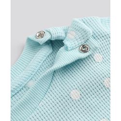 Bonfino 100% Cotton Waffle Knit Full Sleeves T-Shirt & Pajama Night Suit with Polka Dots Print & Cherry Embroidery - Light Blue