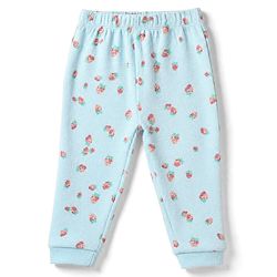 Bonfino 100% Cotton Single Jersey Knit Full Sleeves Co-Ords T-Shirt & Pyjama Night Suit with Strawberry Print - Sky Blue