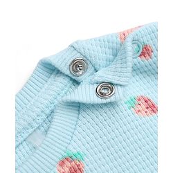 Bonfino 100% Cotton Single Jersey Knit Full Sleeves Co-Ords T-Shirt & Pyjama Night Suit with Strawberry Print - Sky Blue