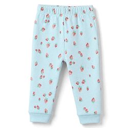 Bonfino 100% Cotton Single Jersey Knit Full Sleeves Co-Ords T-Shirt & Pyjama Night Suit with Strawberry Print - Sky Blue