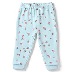 Bonfino 100% Cotton Single Jersey Knit Full Sleeves Co-Ords T-Shirt & Pyjama Night Suit with Strawberry Print - Sky Blue