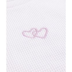 Bonfino 100% Cotton Waffle Knit Full Sleeves T-Shirt & Pajama Night Suit with Heart Embroidery - White, Purple
