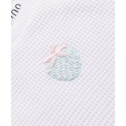 Bonfino 100% Cotton Waffle Knit Full Sleeves T-Shirt & Pajama Night Suit with Strawberry Embroidery & Made with Love Text Patch - White, Light Blue