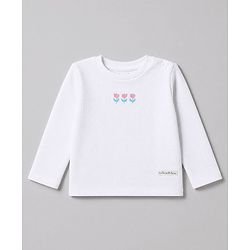 Bonfino 100% Cotton Knit Full Sleeves T-Shirt & Pyjama Night Suit with Tulip Print - White