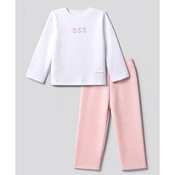 Bonfino 100% Cotton Knit Full Sleeves T-Shirt & Pyjama Night Suit with Tulip Print - White