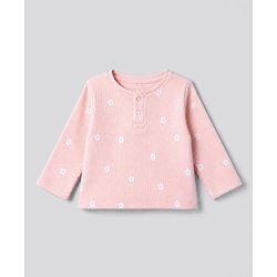 Bonfino 100% Cotton Knit Front Open Full Sleeves T-Shirt & Pyjama Night Suit with Heart Floral & Polka Dot Print Pack of 3 - Pink Peach White