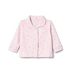 Bonfino 100% Cotton Knit Full Sleeves Co-Ords Shirt & Pyjama Night Suit with Polka Dots Print - Pink