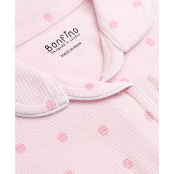 Bonfino 100% Cotton Knit Full Sleeves Co-Ords Shirt & Pyjama Night Suit with Polka Dots Print - Pink